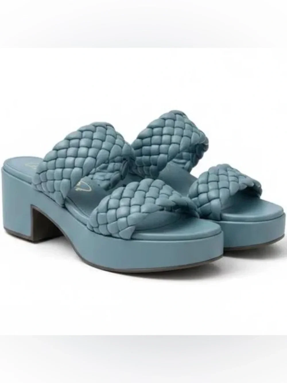 Seychelles blue braided leather heeled slip on sandals new in box 10 m